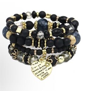 Chic Black and Gold Charm Bracelet Set